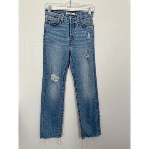Levi's Wedgie Straight Leg Light Wash Blue Distressed Frayed Hem Waist 26 26x28